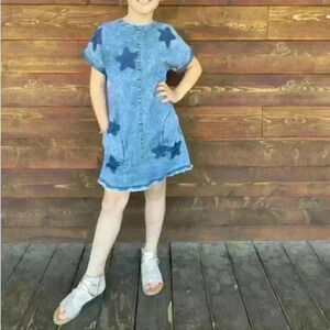 Crewcuts Girls Stars Print Denim Jean Modest Dress Size 14